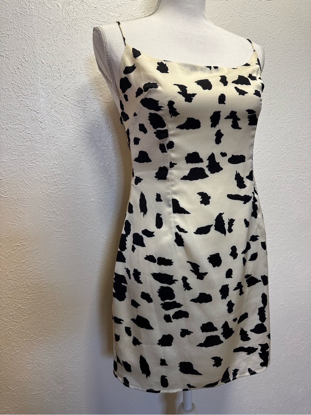 Super Down Satin Lace Back Cow Print Mini Dress